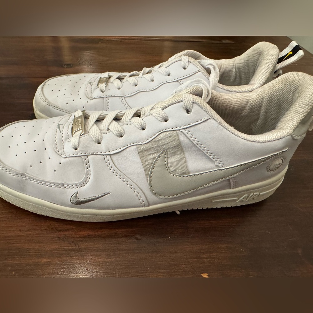 Nike Air White and Silver Sneakers Nike Air Force one size 8